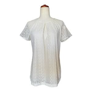 Banana Republic Lace Blouse Ivory Top Short Sleeve Boho Preppy Coquette Girl 10